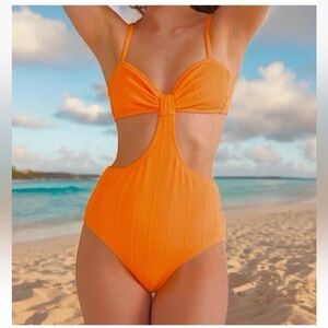 Orange Cutout Swimsuit